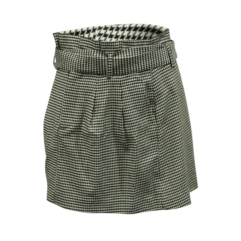 Alice & Olivia Houndstooth Belted Mini Skirt In Black/White Viscose